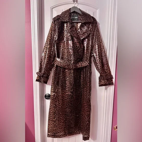 Fashion Nova Leopard Print Trench Raincoat Size XL - Picture 5 of 8